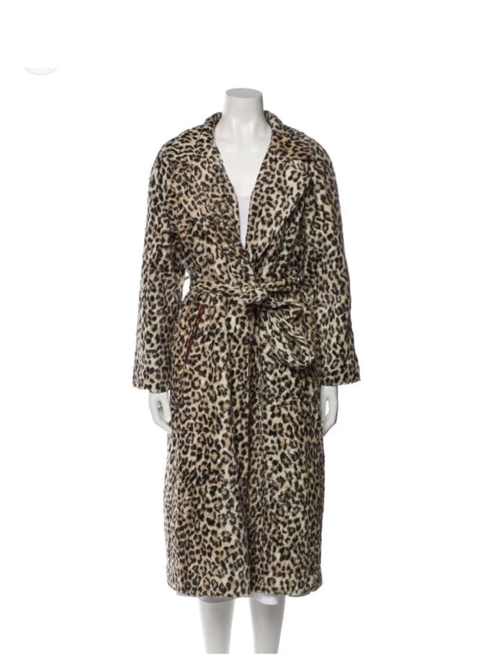 THE GREAT. Leopard-Print Plush Belted Coat size Medium/Large
